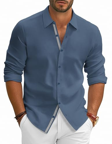PJ PAUL JONES skjorta herr långärmad business skjorta button down strykfria skjortor, Denimblå, M