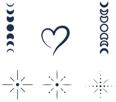 Tattwo.me – Temporäre Tattoos für Erwachsene und Kinder, hält 2 Wochen, wasserfest – 5 Symbole zum Ausschneiden – Pflanzliche Tinte – EU-Kosmetik-Zertifikat – (P0983)