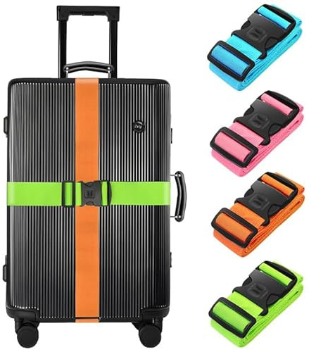 4 Stück Koffergurte für Reisekoffer Kofferband Set(Orange+Blau+Grün+Rosa) | Strapazierfähiger Kofferbänder, Verstellbare Gepäckgurte, Premium-Zubehör für Reisetaschen Verschluss