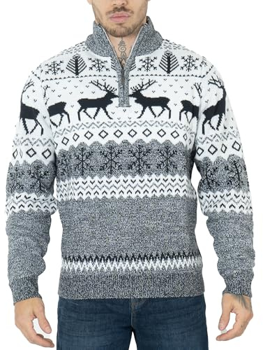 NOROZE Christmas Men's Jumpers | Nordic Style Knitted Lightweight Reindeer Printed Jumper | Crew Neck Long Sleeve Pullover Top | Christmas Jumper Xmas Jumper Sweaters for Men