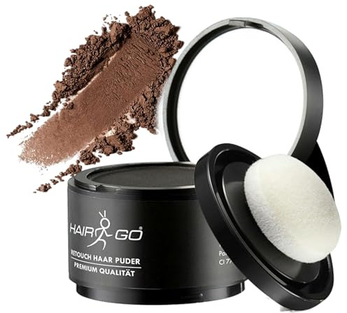 HAIR GO Premium Ansatzpuder - Haar Concealer zur Haarverdichtung für Frauen und Männer, wasserfestes Haar Make-up zum Ansatz kaschieren - Friseurqualität - Pulver Natürlich (4gr.) (auburn)