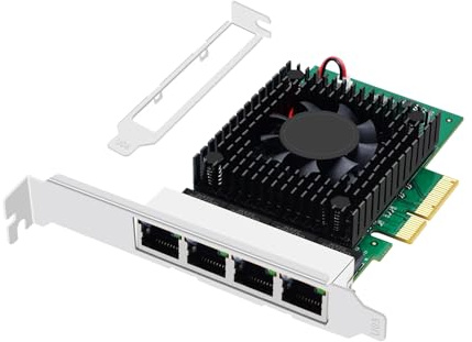 Buacoz 2.5gb Network Card PCI-E X4 Quad Port Gigabit Ethernet LAN NIC Card RJ45, with Intel I225-V Chip Server Network Card Support for Windows 10/11 64-bit/Windows Server 2019/2022