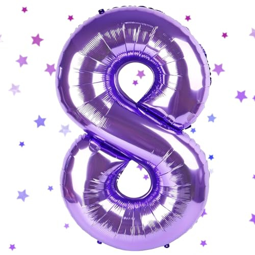 UDRKFOPK Globo de helio de 101 cm con números, color lila, 40 pulgadas, globo de helio para 8 años, decoración de cumpleaños para niños, niñas y niños