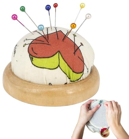 Besticktes Nadelkissen mit Holzsockel, Nadelkissen im japanischen Stil, Nadelkissen für Stickerei, Nähzubehör.