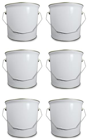 Empty 2.5 Litre Metal Paint Bucket Tin Cans Complete With Lids, Pack of 6 2500ml Storage Containers for Solvent Paints