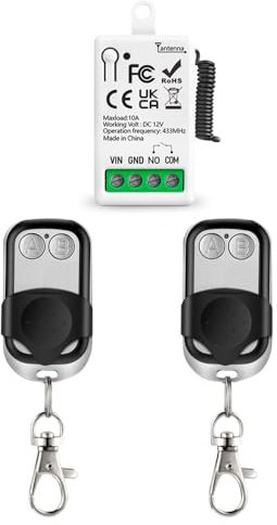 EunnacoTop Interruptor de mando a distancia de Rel Inalambrico de 1 Canales 433MHz RF DC 12V 10A Receptor de el con 2 Control Remoto Transmisores,para LED/Luz/Puerta/Cerradura Electromagnética