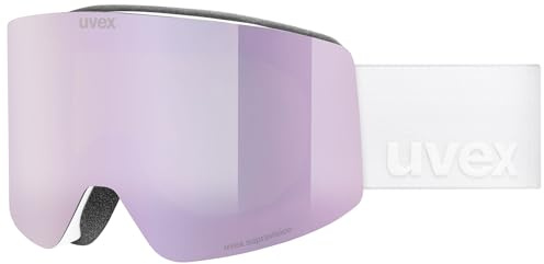 uvex provoqe FM - stylische, verspiegelte Skibrille mit Anti-Fog-Beschichtung und Over-The-Glasses-Konstruktion für Damen und Herren - white matt/rose-clear - one size