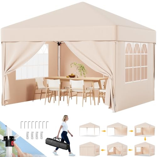 Devoko Pavillon,Pavillon 3x3 Wasserdicht Stabil Winterfest 3-fache Höhenverstellung,Faltpavillon UV Schutz 50+,Pavillon Faltbar,Pavillion mit Tragetasche,Für Garten Outdoor Camping,Beige