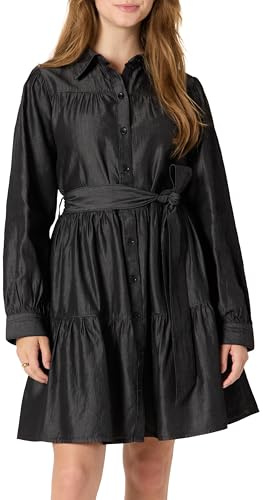 Amazon Essentials kvinnors passform och flare denim Chambray långärmad skjorta klänning, Svart (Black Wash), XL