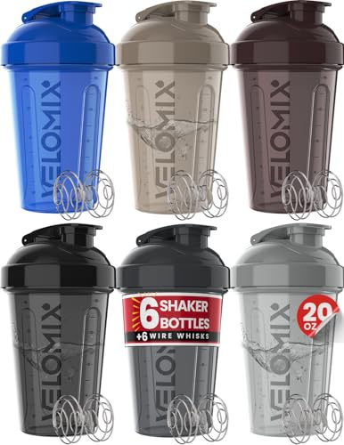 VELOMIX 6 Pack 20oz Protein Shaker Bottle for Protein Mixes,Modern Neutrals