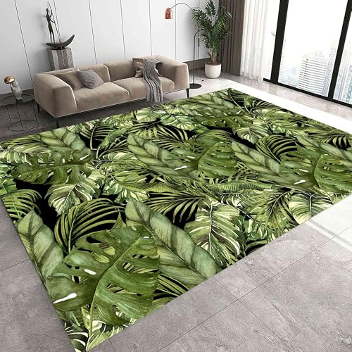 Palm Leaf Area Rug, 120x180cm, Modern Green Leaves Monstera Banana Leaf Stylish Living Room Rug for Bedroom, Dining Room, Lounge, Bedside - Modern Rugs, Soft Luxurious Easy Care, Green Leaf Color