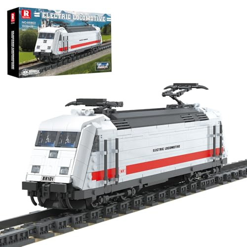 Reobrix Eisenbahn Bausatz mit Gleisen, Deutscher BR101 Elektrolokomotiv Baustein Modell für Erwachsene und Kinder, 66802 Klassisches Eisenbahnfahrzeug, Dekoration für das Homeoffice（1928 Stück）