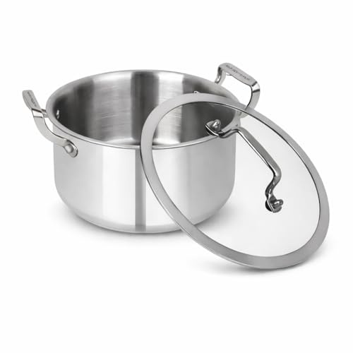 Housetronics Casserole Stock Pots with Lid-3 Layer Stainless Steel Stew Pot Suitable for All Stoves-Dishwasher and Oven Safe Cooking Pots with Lid & Ergonomic Handles (20 CM)
