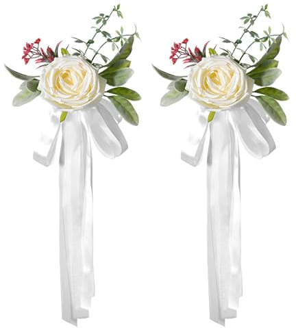 2 Stück Hochzeit Autoschmuck, Hochzeitsdeko, Vintage Hochzeits Künstliche Blume, Hochzeit Autoschleifen für Hochzeit Party Auto