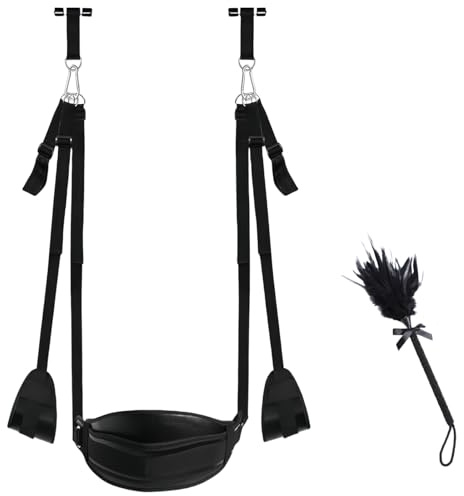 Liebesschaukel Sexschaukel Sexschaukel für die Decke mit Ledersitz,Sexspielzeug für Paare,spielzeug extrem für frauen BDSM Möbel Bondage Fessel Set Schwarze Feder Strickstange