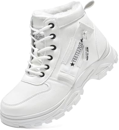 Yeeteepot Bottes Femme Hiver Fourrée Chaude Bottines Antidérapant Neige Chaussures Extérieur Confortable Bottes Décontracté Lacet Courte Bottines Blanc 44 EU = 45 CN