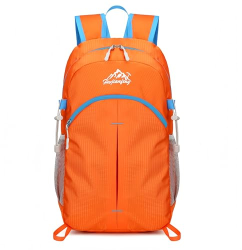 ROSSRORE Foldable Backpack 20L Waterproof Lightweight Pack, Travel Daypack for Men &Rucksack Bag for Women Hiking Backpack for Travel Camping Cycling (Orange, 0.46lb)