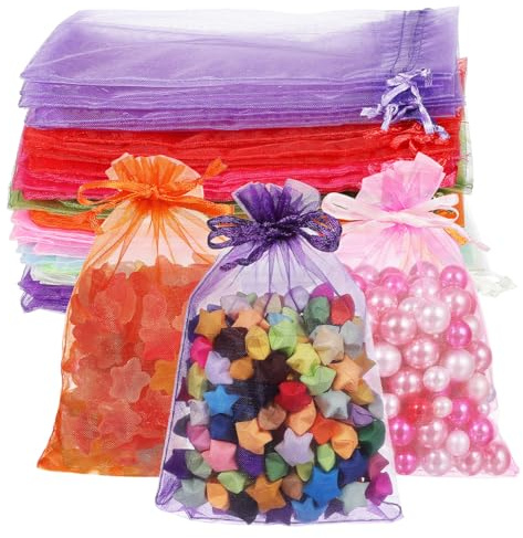 HONITANO 100 Stück Organza Beutel Kleine Schmuck und Bonbonbeutel mit Kordelzug Transparente Partygeschenk Säckchen für Hochzeiten Feiern und Festliche Anlässe