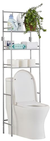 CELORVINI Estanteria Baño Encima WC, Mueble Sobre Inodoro de 3 Niveles, Estanteria Sobre Inodoro Independiente de Metal, Organizador de Baño Ahorra Espacio, Fácil de Montar para Baño, Lavandería, Gris