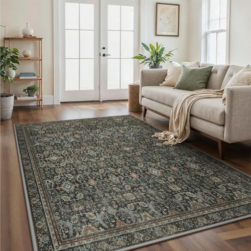 GENIMO Teppich Wohnzimmer 160X230 cm Vintage Waschbar Antikes Graubraun | Boho Vintage Orientalischer Teppiche, Kurzflor Wohnzimmerteppich, Rutschfest Carpet, Groß für Schlafzimmer, Esszimmer, Büro