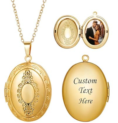 AUROGLOW Personalisierte Foto Medaillon Halskette – 18K vergoldete Edelstahlkette mit Gravur, Erinnerungsschmuck für Paare oder Geschenke