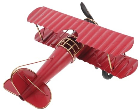 MAGICLULU Vintage Red Metal Airplane Model, Detailed Double-Wing Aircraft Ornament for Home Decor and Photography Prop, Desktop Plane Decoration