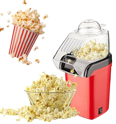 Popcorn Maker, 1200W Home Made Popcorn Machine, Made In 3 Minutes, Healthy Snack No Oil Electric Popcorns Makers with Measuring Cup red