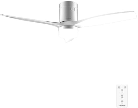 Cecotec Ventilateur de Plafond avec Lumière et Télécommande de 52 EnergySilence Aero 5600 Classic Iron&White. Moteur DC 40W, 3 Pales, Lumière LED, Minuterie, 6 Vitesses, Mode Hiver/Été
