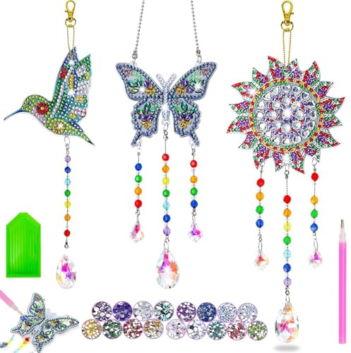 Diamond Painting Windspiel Sonnenfänger, Bastelset Kinder Diamond Painting Windspiele, 5D Diamond Painting Kinder Windspiele Kristalle, DIY Sonnenfänger Bastelset mit glitzernden Kristallen