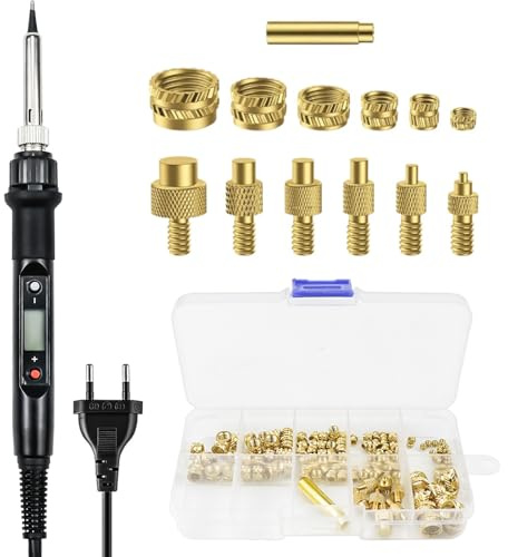 138 Stück Gewindeeinsätze Lötspitzen Set,Einstellbarer Temperatur 80W LCD | 180°C - 480 °C Lötkolben für Gewindeeinsätz Einschmelzmuttern,Einschmelzwerkzeug Gewindeeinsätze Kompatibel 3D Drucker