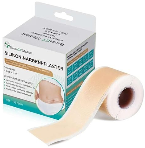 HansaGT Medical Silikon-Narbenpflaster für die Haut 4cm x 300cm, Silicone Scar Tape – hautverträglich, atmungsaktiv & wasserfest, Wiederverwendbar Silikon-Narbenband