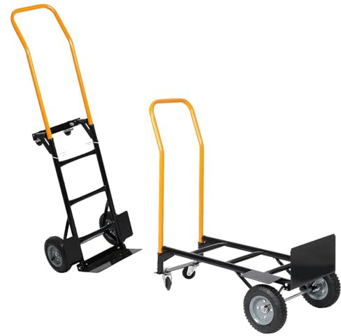 Chariot à roulettes et Diable Plian 2 en 1 à Plateforme Pliable Max 180 Kg Chariot à roulettes et Diable Pliant 4 Pneus Solides Anti Crevaison de Transport Robuste pour Jardin Entrepôt Déménagement