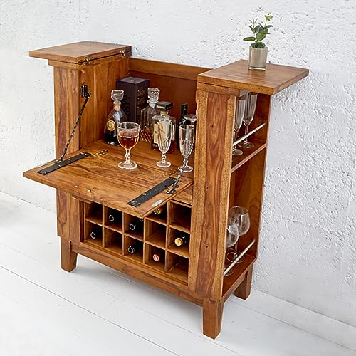 cagü - Exklusive BARSCHRANK BAR [Salem] SHEESHAM MASSIV Holz 85cm x 100cm, NEU!