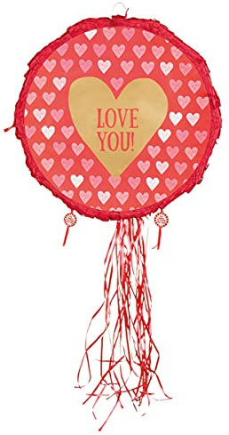 Boland 48012 - Pinata Love you, ca. 40 cm, rosa, rot, gold, Ziehpinata, Schlagpinata, Herz, Befüllung, Deko, Geburtstag, Motto, Valentinstag, Hochzeit, Liebe, Heiratsantrag, Party, Kinder, Spaß