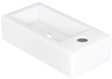 Eridanus Lavabo de salle de bain, lavabo suspendu, vasque rectangulaire en céramique blanche, peu encombrant, robinet à droite pour meuble-lavabo, vestiaire, toilettes, lavabo de comptoir moderne