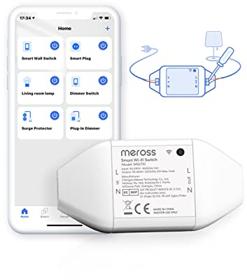 meross Wireless Switch Universal WiFi Switch Remote Control Voice Control with Alexa, Google Assistant and SmartThings, DIY Smart Home for Electric Household Appliances, 2,300 W, Pack of 1