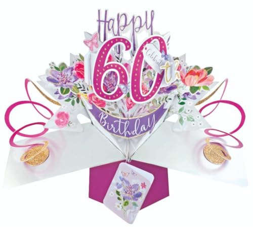 Tarjeta de felicitación emergente de 60 cumpleaños para mujer, tarjetas emergentes en 3D de Second Nature