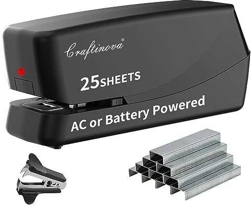 Craftinova Electric Stapler,Automatic,Inclued 2000 Staples and 1 Staple Remover, Heavy Duty Can Store 210 Staples，AC or Battery Powered Stapler Heavy Duty, 25 Sheet Capacity.