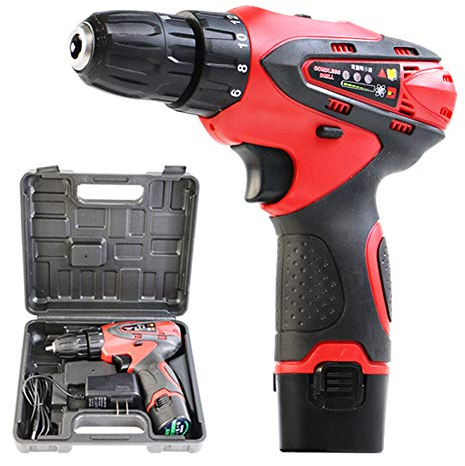 Juego De Taladros InaláMbricos De Impacto De 12V Velocidad úNica 18 + 1 Ajuste De Torque 23N.M Luz De Trabajo Led 12V Single Speed 2 Power 1 Charge Plastic Box