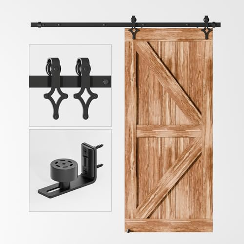 Wolfbird Hardware Kit Scheunentür 300cm-10ft Schiebetürsystem Schienen Kit, mit verstellbaren Bodenschienen, für Holztüren