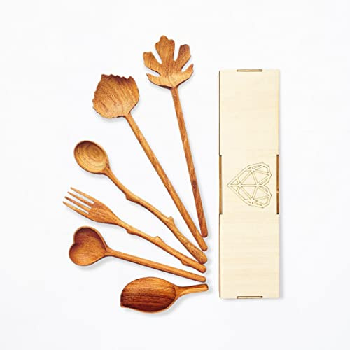 Natürliches Holzlöffel- und Gabel-Set, Gastgeberin, Thanksgiving-Geschenke für Frauen