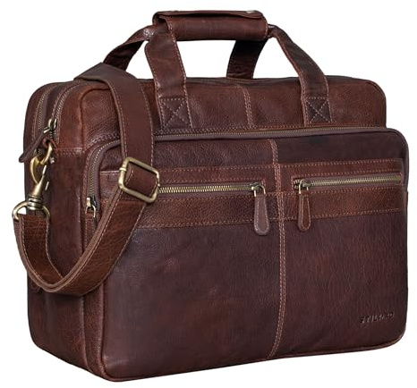 STILORD Explorer Lärarväska läder herr dam aktentaske kontor axel- eller crossbodyväska för laptop med tredelad avdelare äkta läder klassisk Farbe:Maraska - mörkbrun