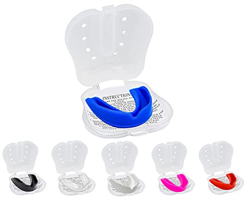 Mouthguard Slim Fit, Junior Gum Shield with Case for Kids Youth for School Combat Sports MMA, Rugby, Judo, Karate, Hockey, Soccer, MMA Boxing, Martial Arts, Basketball (Blue, Junior(<11))