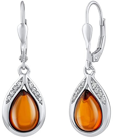 SILVEGO - JST13327EJ – Boucles d'Oreilles Femme - Argent 925/1000 – Goutte avec Ambre Véritable