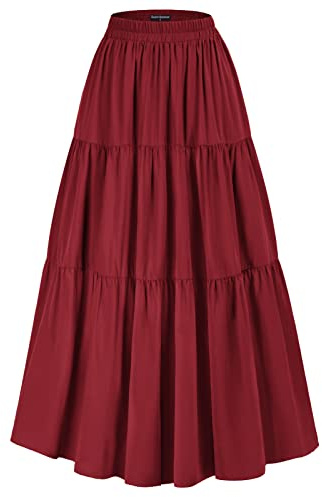 Scarlet Darkness Jupe Longue d'été Ample et Fluide avec Poches pour Femme, Bordeaux, Taille M