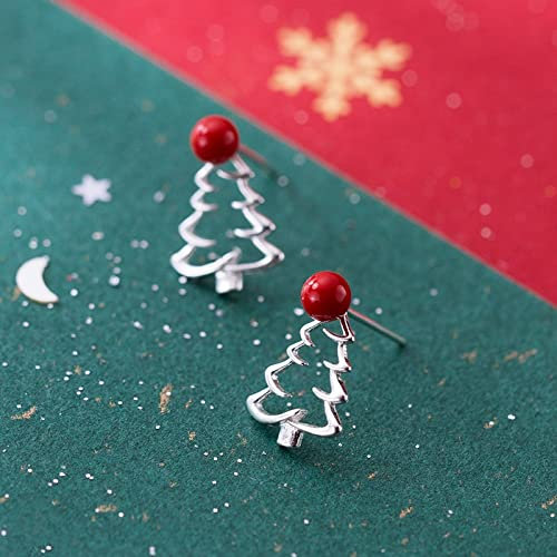 Schmuck, S925 Sterling Silber Hohl Weihnachtsbaum Rote Perlen Hypoallergen Ohrstecker Ohrtropfen Baumelnd Weihnachtsschmuck Für Damen Herren Mädchen Hochzeit Freunde Mutter Festival Geschenke