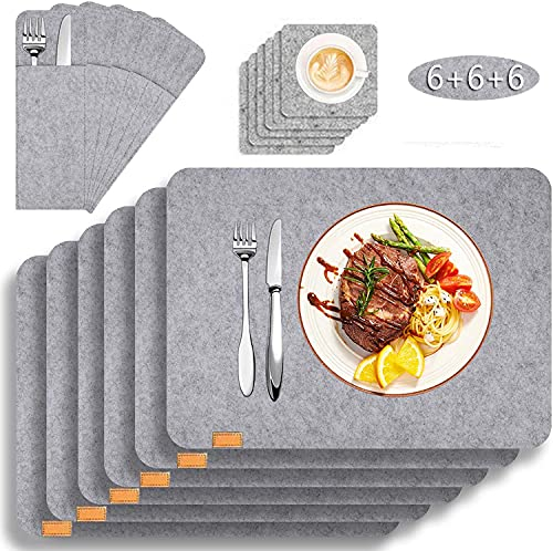 Tischsets für Küchentisch,6er-Set,Tischsets für Küchentisch mit Untersetzern und Bestecktaschen,schmutzabweisend,hitzebeständig,rutschfest für Esstisch,18 Stück,Dunkelgrau (Light Grey)