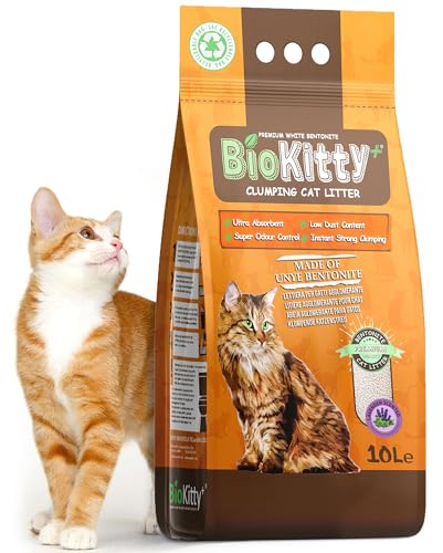 BioKitty Clumping Cat Litter, 10L Highly Absorbent Natural Bentonite Clay Litter, Long Lasting Odour Control Dust-free Maximum Hygiene with Strong Clumping (Lavender, Pack of 1)