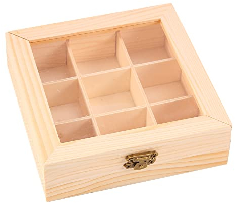 Juwacoo Contenitore per tè con 9 scomparti, organizzatore per bustine di tè, contenitore per tè, contenitore per tè, contenitore per tè, contenitore per tè, 15 x 15 x 5 cm