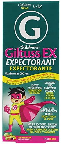 Giltuss EX, Children's Expectorant, Helps Relieve Chest Congestion. Alcohol-Free, Sugar-Free, Non-Drowsy, Tutti Frutti Flavor, 4 Fl Oz, Bottle.